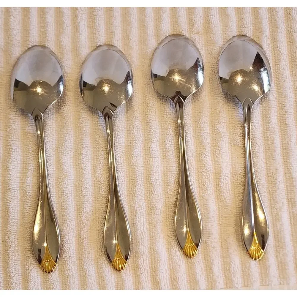Oneida Golden Royal Flute Set 4 Spoons Community Stainless Flatware Old Money